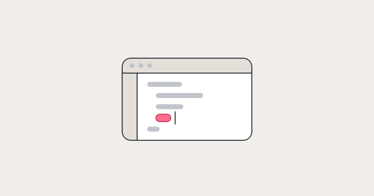 A code editor with a short coral suggestion at the cursor, about to extend into place